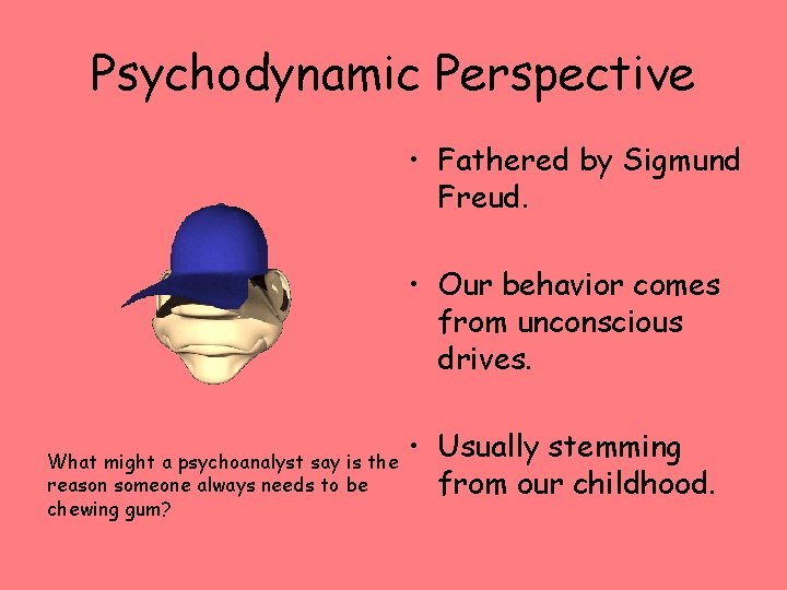 Psychodynamic Perspective • Fathered by Sigmund Freud. • Our behavior comes from unconscious drives.