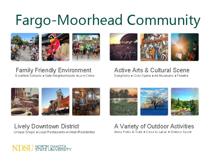 Fargo-Moorhead Community Family Friendly Environment Active Arts & Cultural Scene Excellent Schools Safe Neighborhoods