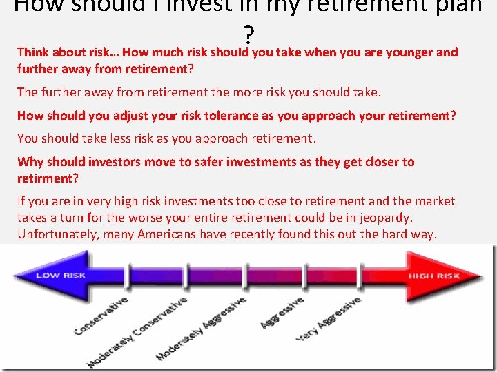 How should I invest in my retirement plan ? Think about risk… How much