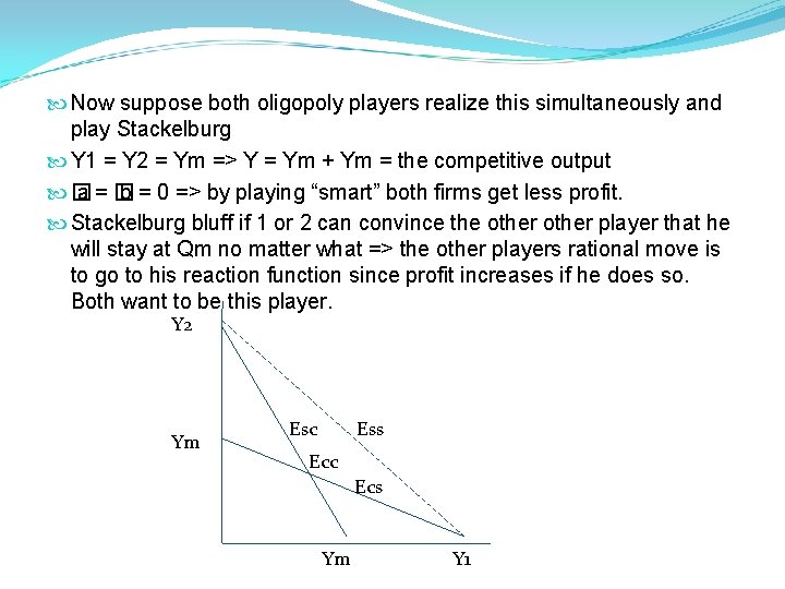  Now suppose both oligopoly players realize this simultaneously and play Stackelburg Y 1