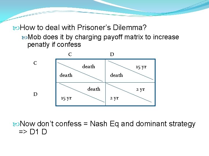  How to deal with Prisoner’s Dilemma? Mob does it by charging payoff matrix