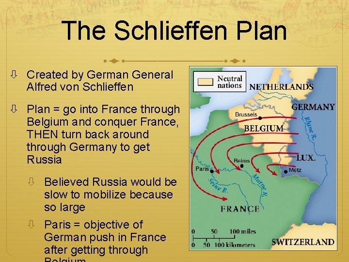 The Schlieffen Plan Created by German General Alfred von Schlieffen Plan = go into