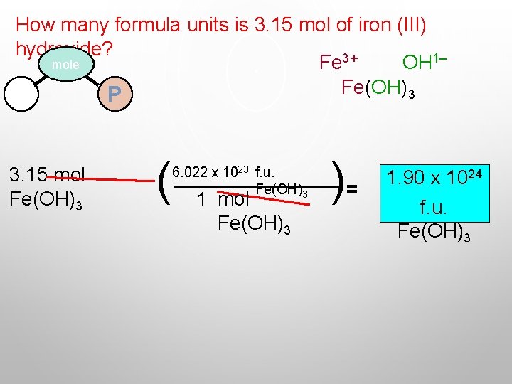 How many formula units is 3. 15 mol of iron (III) hydroxide? mole Fe