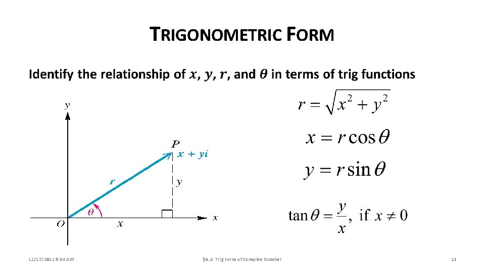 TRIGONOMETRIC FORM 12/17/2021 9: 54 AM § 6. 5: Trig Form of Complex Number