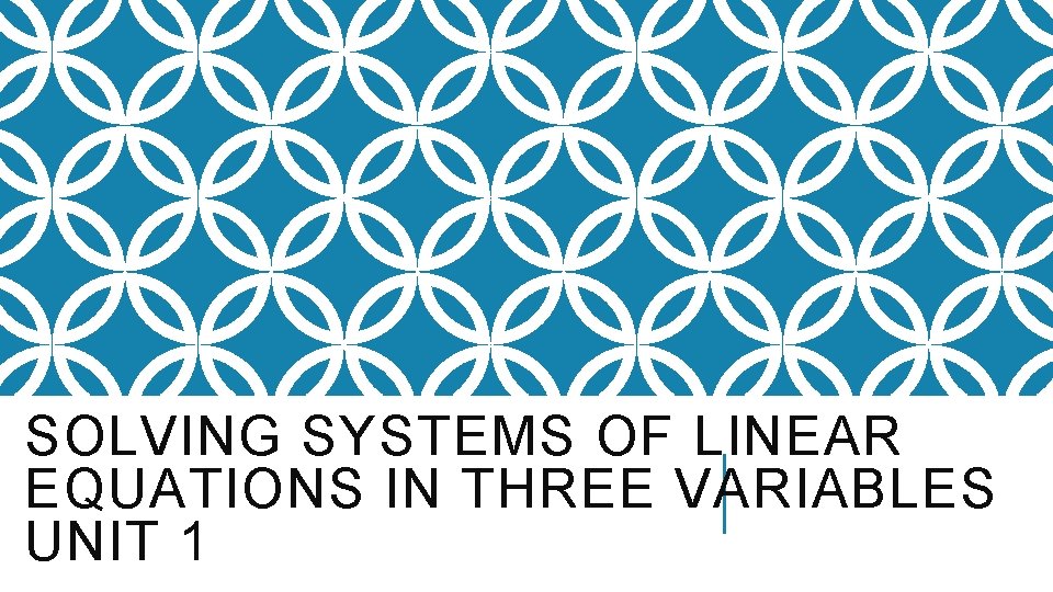 SOLVING SYSTEMS OF LINEAR EQUATIONS IN THREE VARIABLES UNIT 1 