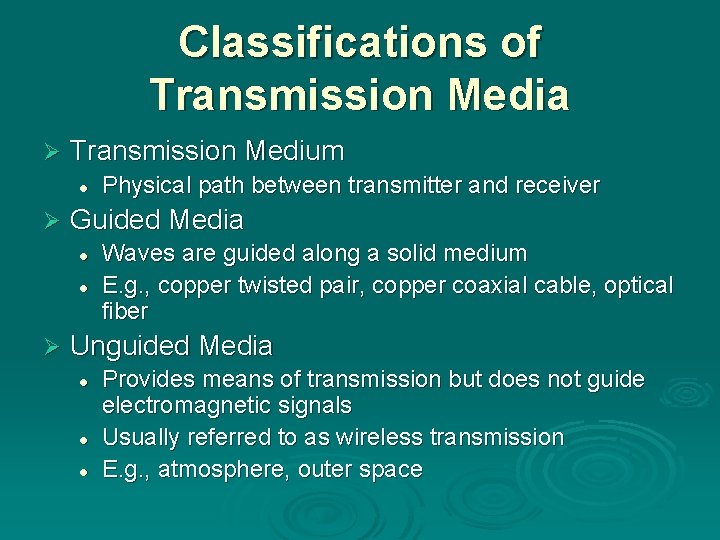 Classifications of Transmission Media Ø Transmission Medium l Ø Guided Media l l Ø