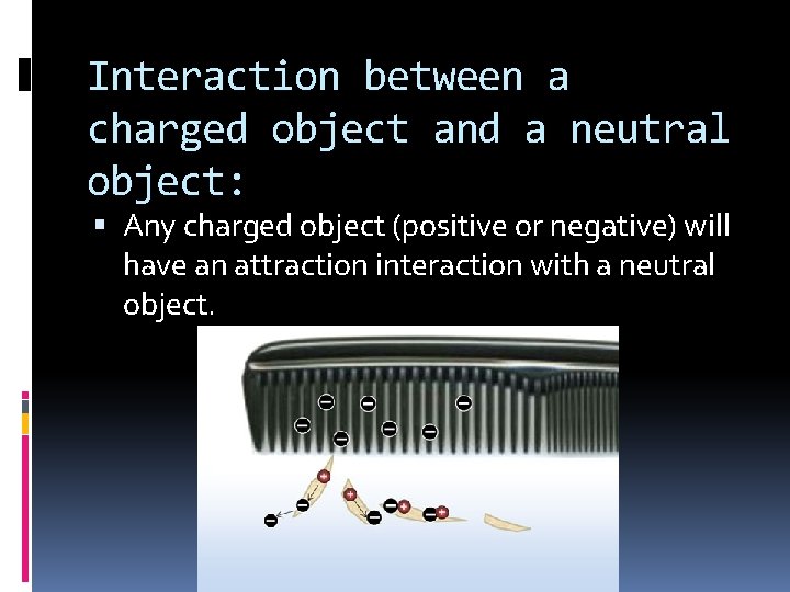 Interaction between a charged object and a neutral object: Any charged object (positive or