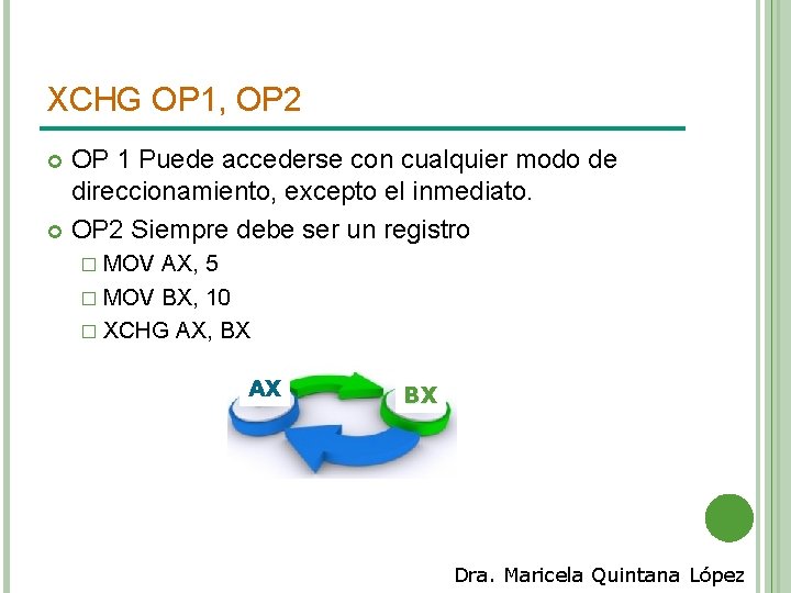 XCHG OP 1, OP 2 OP 1 Puede accederse con cualquier modo de direccionamiento,