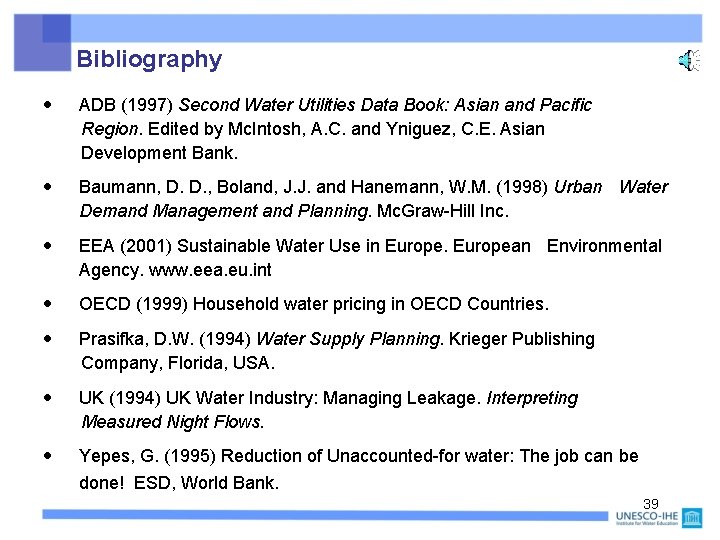 Bibliography ADB (1997) Second Water Utilities Data Book: Asian and Pacific Region. Edited by