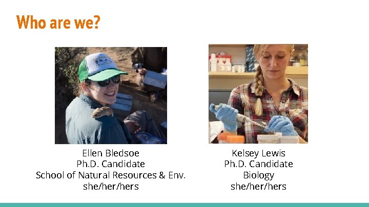 Who are we? Ellen Bledsoe Ph. D. Candidate School of Natural Resources & Env.