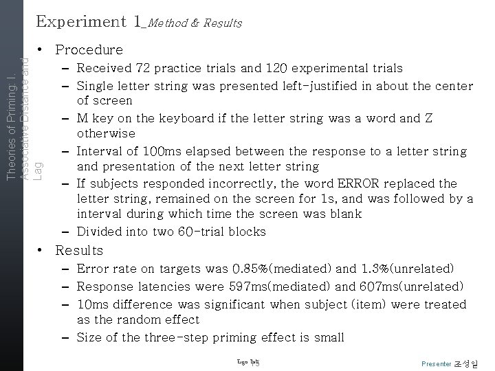 Experiment 1_Method & Results Theories of Priming: I. Associative Distance and Lag • Procedure