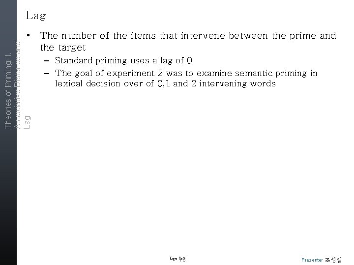 Lag Theories of Priming: I. Associative Distance and Lag • The number of the
