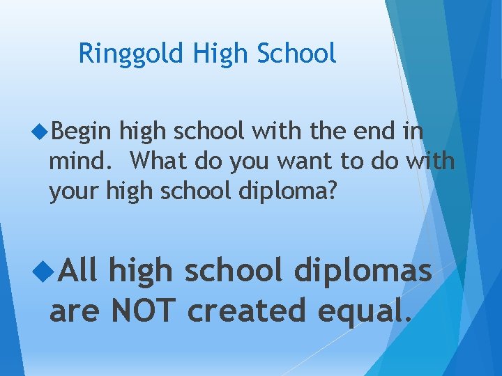 Ringgold High School Begin high school with the end in mind. What do you