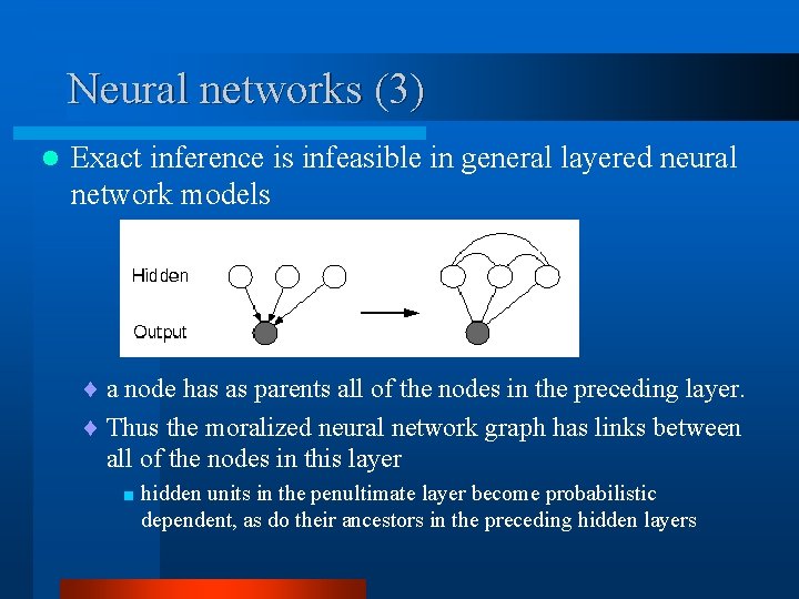 Neural networks (3) l Exact inference is infeasible in general layered neural network models