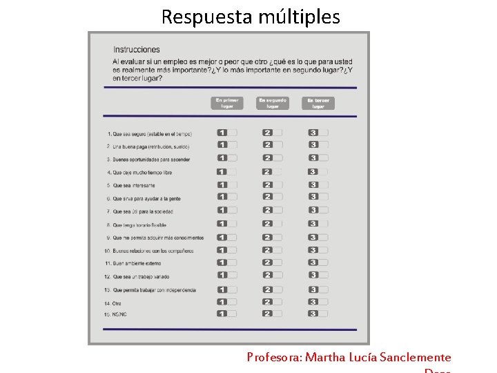 Respuesta múltiples Profesora: Martha Lucía Sanclemente 