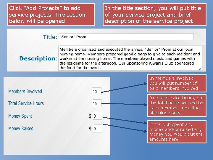 Click “Add Projects” to add service projects. The section below will be opened In
