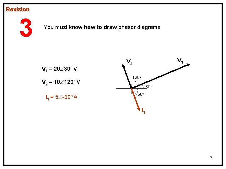 Revision 3 You must know how to draw phasor diagrams V 1 V 2