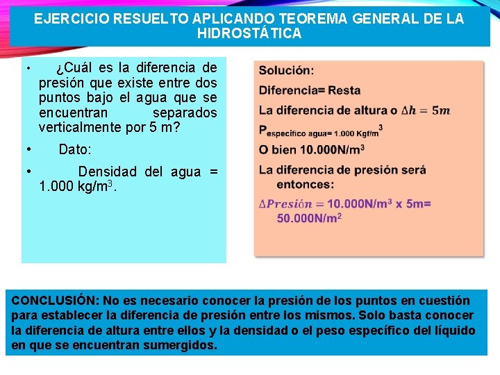 EJERCICIO RESUELTO APLICANDO TEOREMA GENERAL DE LA HIDROSTÁTICA • • • ¿Cuál es la