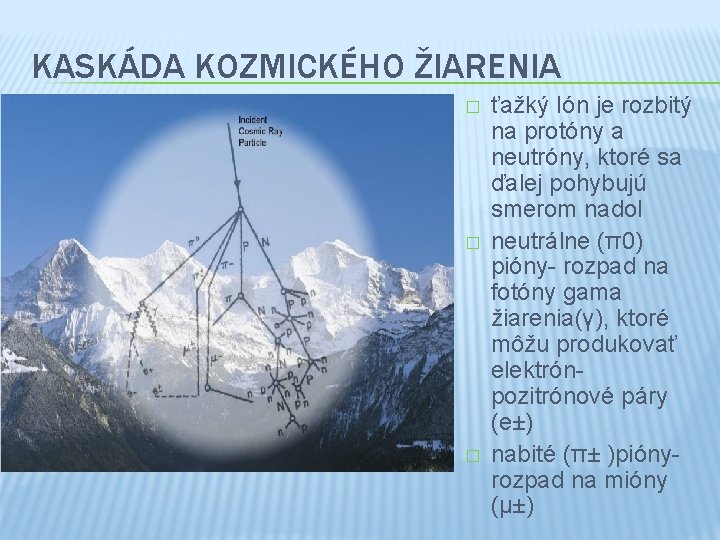 KASKÁDA KOZMICKÉHO ŽIARENIA � � � ťažký Ión je rozbitý na protóny a neutróny,