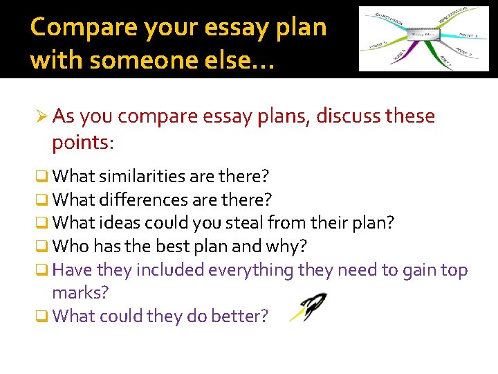 Compare your essay plan with someone else… Ø As you compare essay plans, discuss