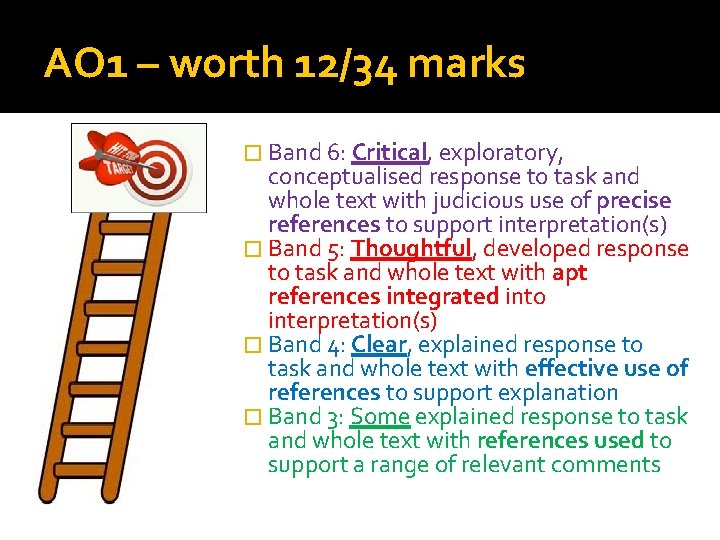 AO 1 – worth 12/34 marks � Band 6: Critical, exploratory, conceptualised response to