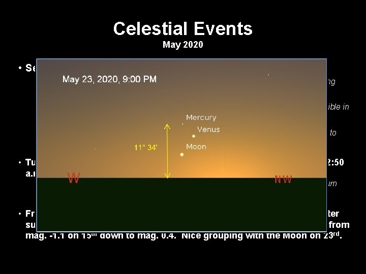 Celestial Events May 2020 • Several comets in the sky, among which are: •