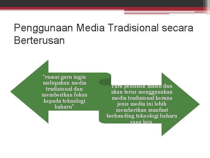 Penggunaan Media Tradisional secara Berterusan “ramai guru ingin melupakan media tradisional dan memberikan fokus