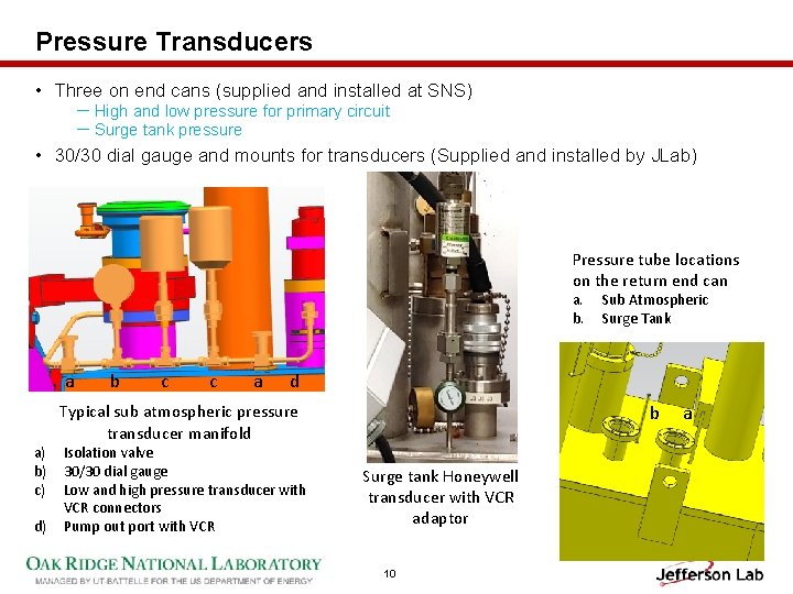 Pressure Transducers • Three on end cans (supplied and installed at SNS) － High