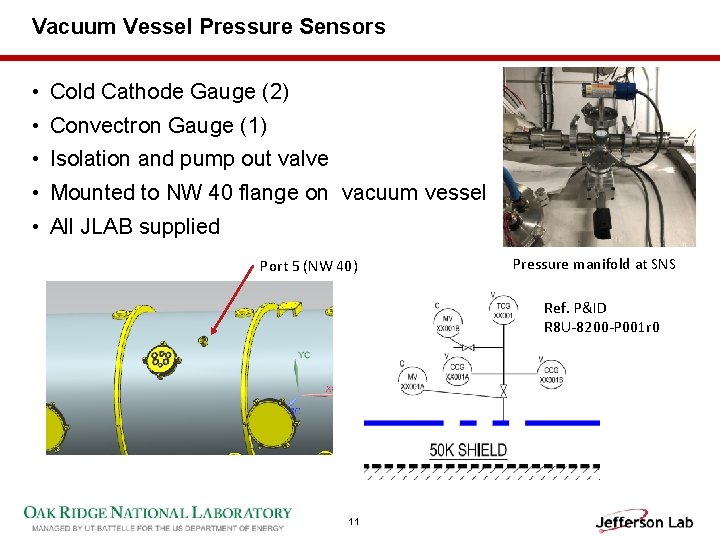 Vacuum Vessel Pressure Sensors • Cold Cathode Gauge (2) • Convectron Gauge (1) •