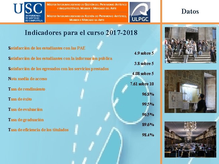 Datos Indicadores para el curso 2017 -2018 Satisfacción de los estudiantes con las PAE