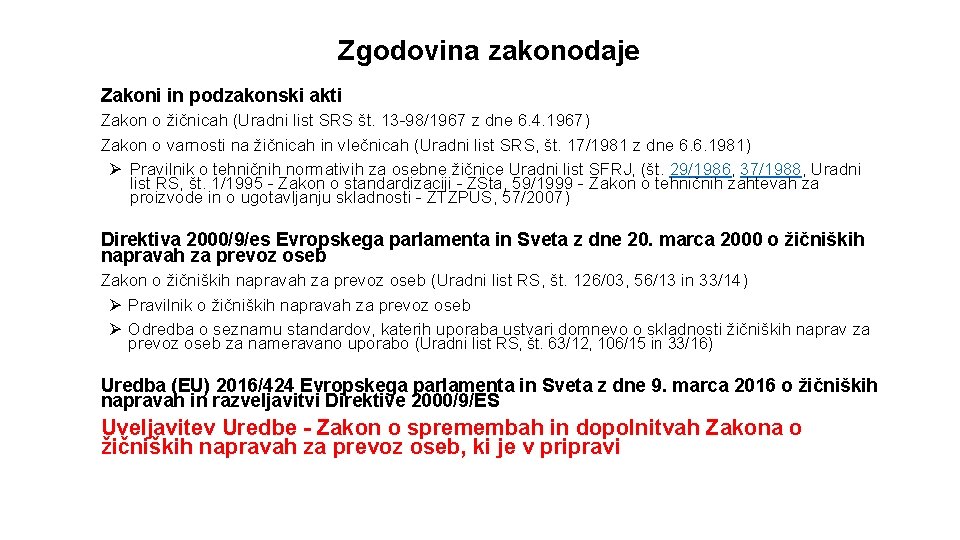 Zgodovina zakonodaje Zakoni in podzakonski akti Zakon o žičnicah (Uradni list SRS št. 13