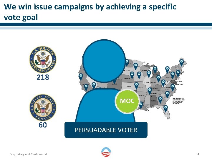 We win issue campaigns by achieving a specific vote goal 218 MOC 60 Proprietary