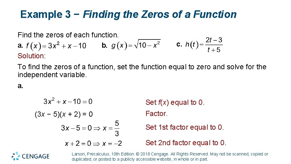 Example 3 − Finding the Zeros of a Function Find the zeros of each