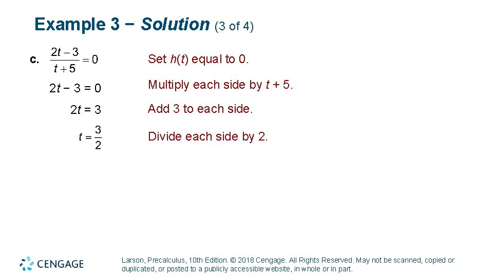 Example 3 − Solution (3 of 4) c. Set h(t) equal to 0. 2
