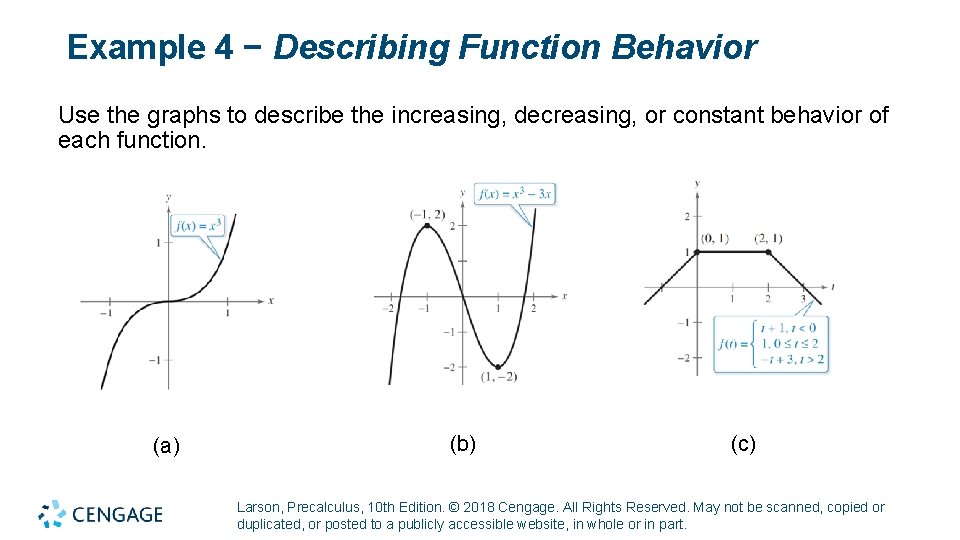 Example 4 − Describing Function Behavior Use the graphs to describe the increasing, decreasing,