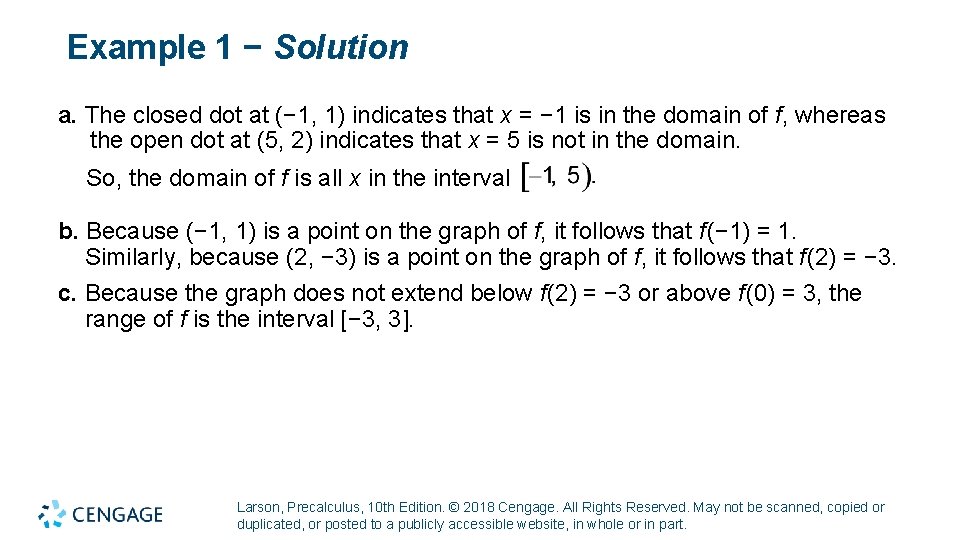 Example 1 − Solution a. The closed dot at (− 1, 1) indicates that
