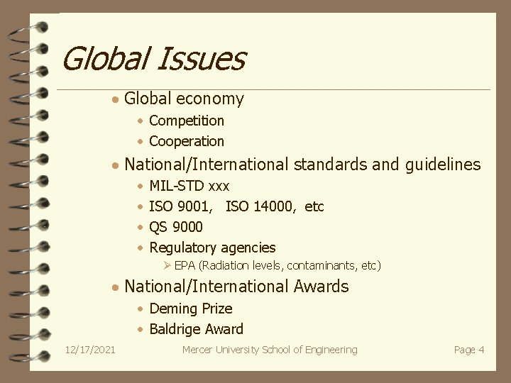 Global Issues · Global economy · Competition · Cooperation · National/International standards and guidelines