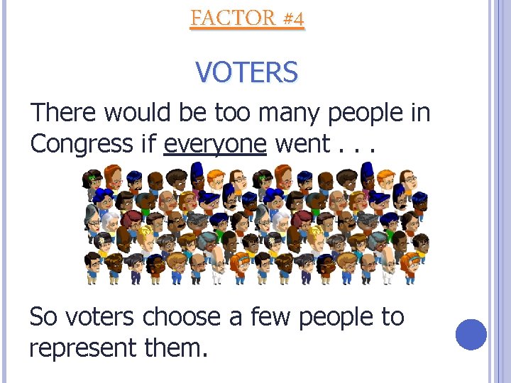 FACTOR #4 VOTERS There would be too many people in Congress if everyone went.