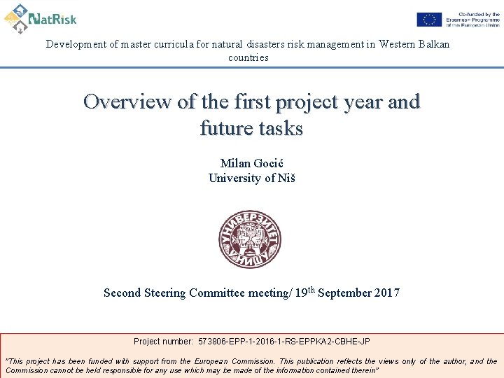 Development of master curricula for natural disasters risk management in Western Balkan countries Overview