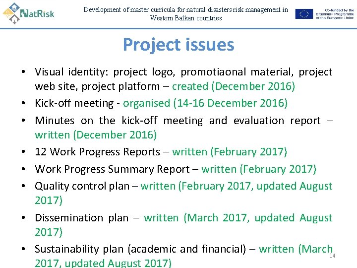 Development of master curricula for natural disasters risk management in Western Balkan countries Project
