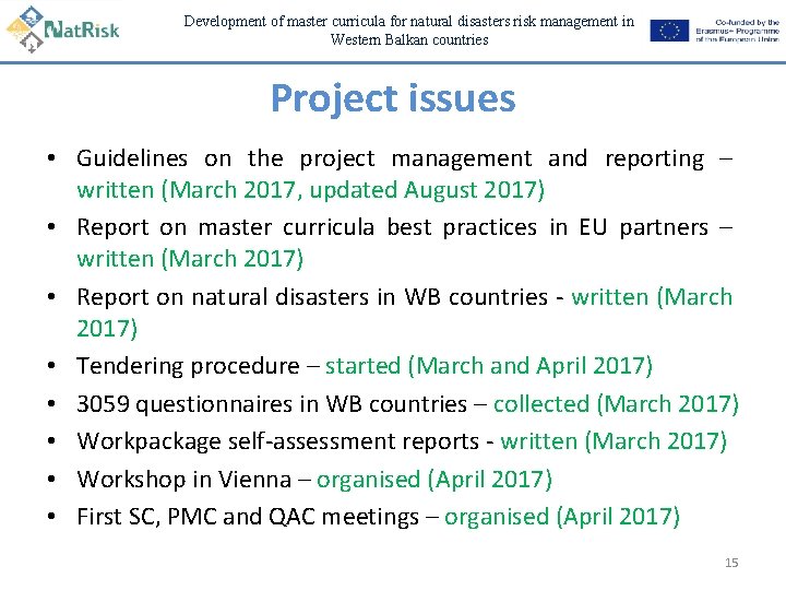Development of master curricula for natural disasters risk management in Western Balkan countries Project