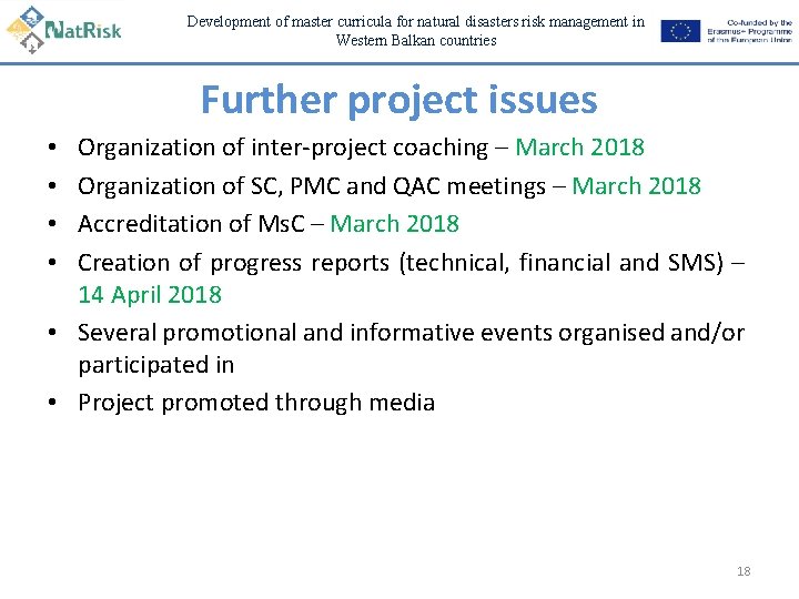 Development of master curricula for natural disasters risk management in Western Balkan countries Further