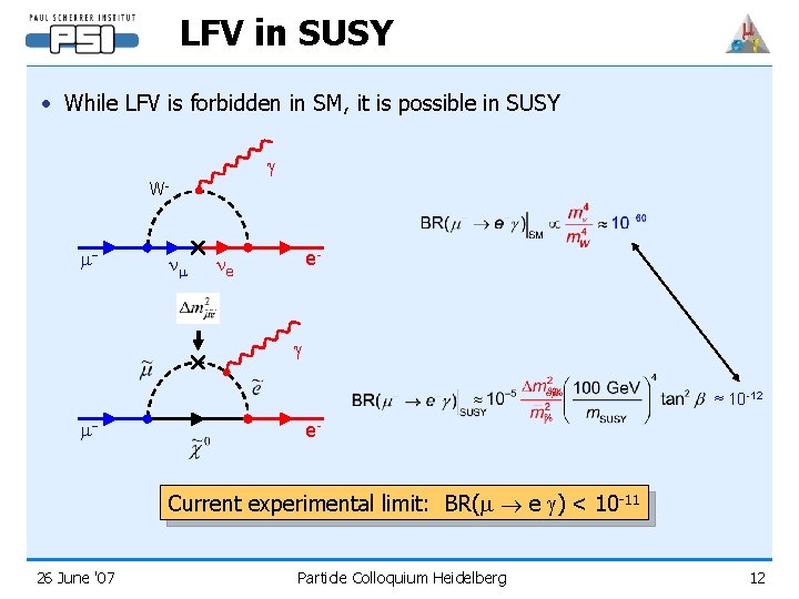 LFV in SUSY • While LFV is forbidden in SM, it is possible in