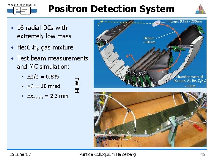 Positron Detection System • 16 radial DCs with extremely low mass • He: C