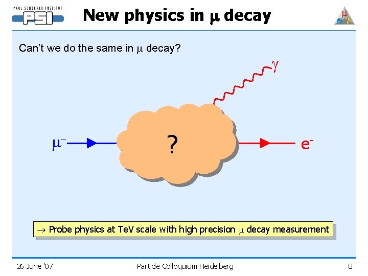 New physics in m decay Can’t we do the same in m decay? m-