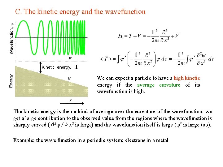 C. The kinetic energy and the wavefunction T We can expect a particle to