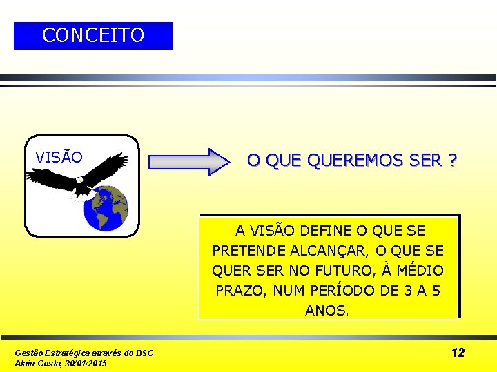 CONCEITO VISÃO O QUEREMOS SER ? A VISÃO DEFINE O QUE SE PRETENDE ALCANÇAR,