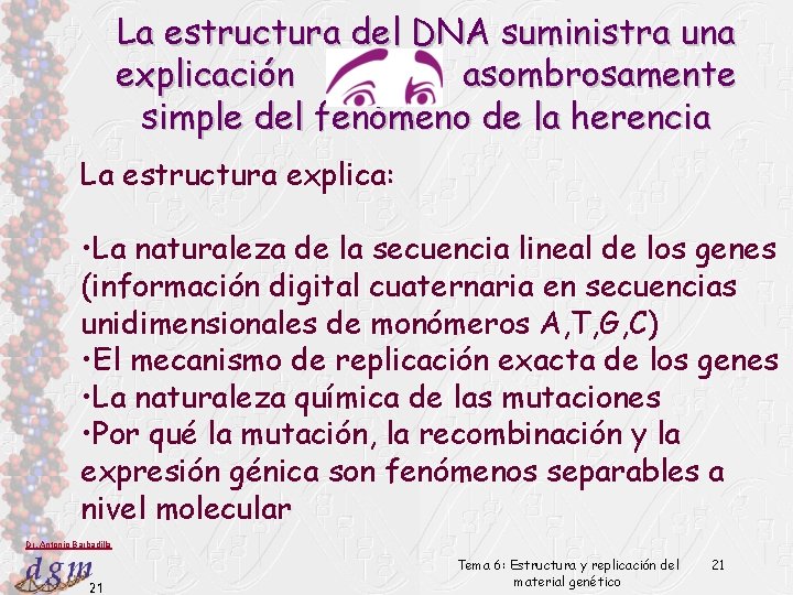 La estructura del DNA suministra una explicación asombrosamente simple del fenómeno de la herencia