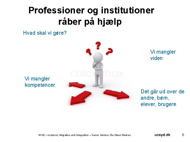 Professioner og institutioner råber på hjælp Hvad skal vi gøre? Vi mangler viden Vi