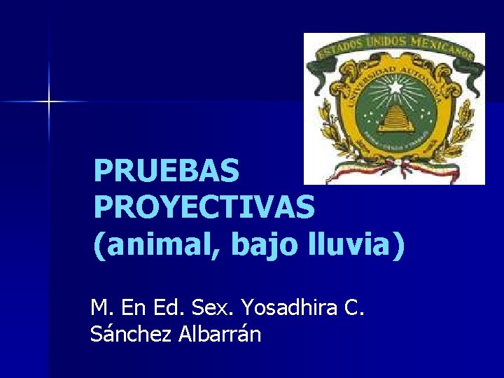 PRUEBAS PROYECTIVAS (animal, bajo lluvia) M. En Ed. Sex. Yosadhira C. Sánchez Albarrán 